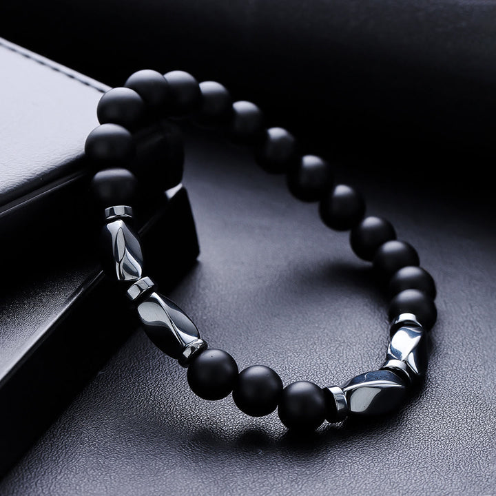 Olivenorma Lot de 2 bracelets extensibles en hématite et onyx noir pour homme - image 4