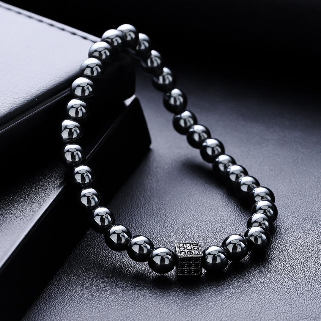 Olivenorma Lot de 2 bracelets extensibles en hématite et onyx noir pour homme - image 5