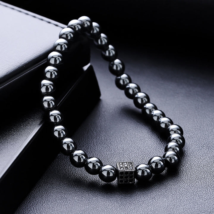 Olivenorma Lot de 2 bracelets extensibles en hématite et onyx noir pour homme - image 5
