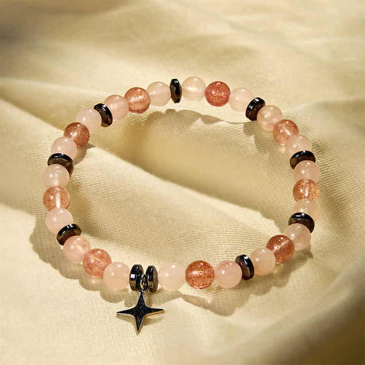 Bracelet Olivenorma « Love Blooms » en quartz rose et quartz fraise