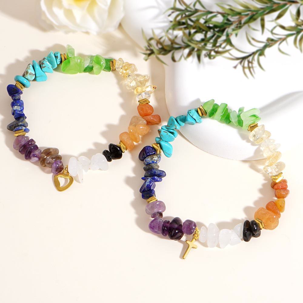 Bracelet extensible Olivenorma en cristal de guérison arc-en-ciel et gravier - image 1