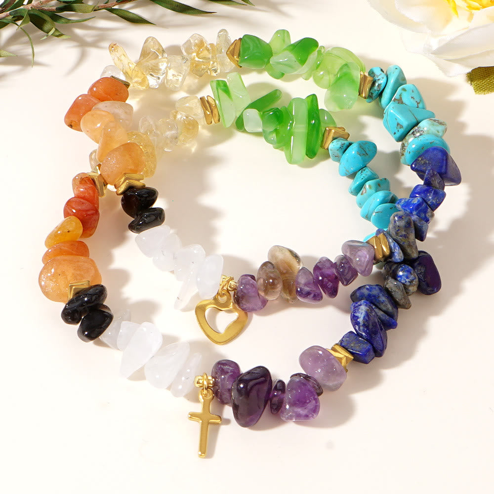 Bracelet extensible Olivenorma en cristal de guérison arc-en-ciel et gravier - image 10