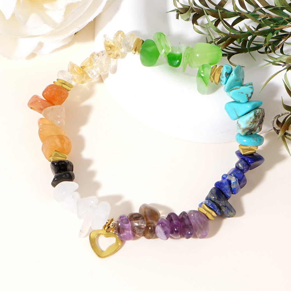 Bracelet extensible Olivenorma en cristal de guérison arc-en-ciel et gravier - Bracelet Coeur - image 6