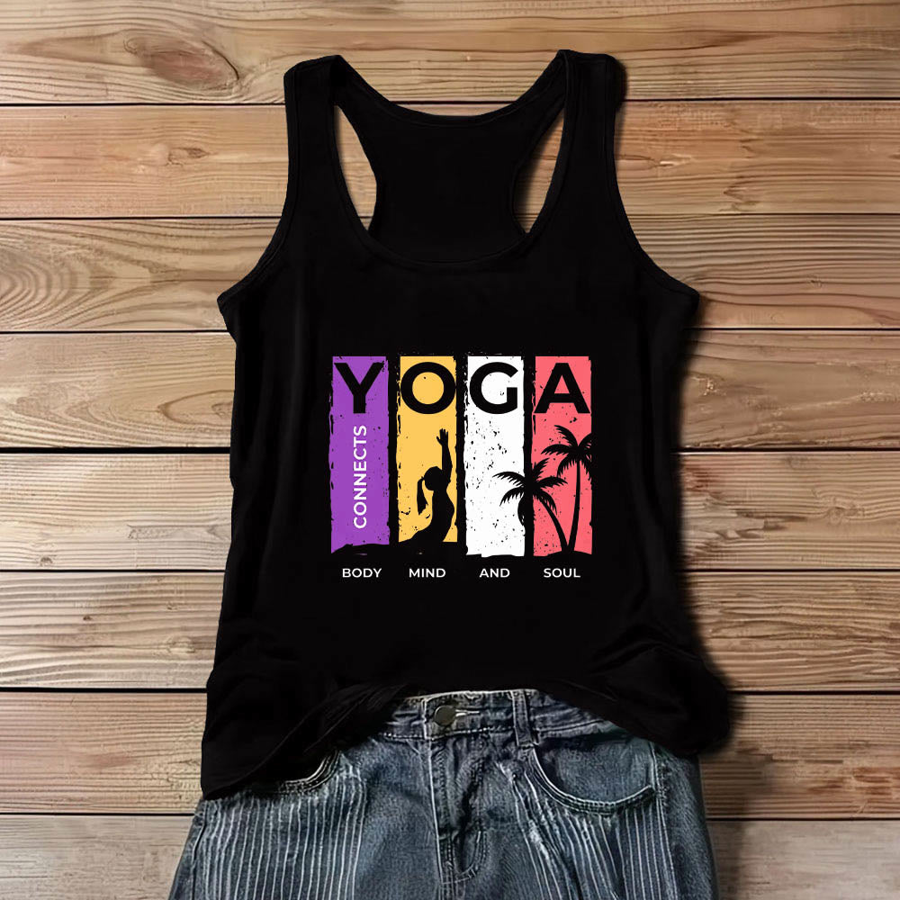 Débardeur graphique Olivenorma « YOGA CONNECTE LE CORPS, L'ESPRIT ET L'ÂME » pour femme - Noir - 3XL - image 1