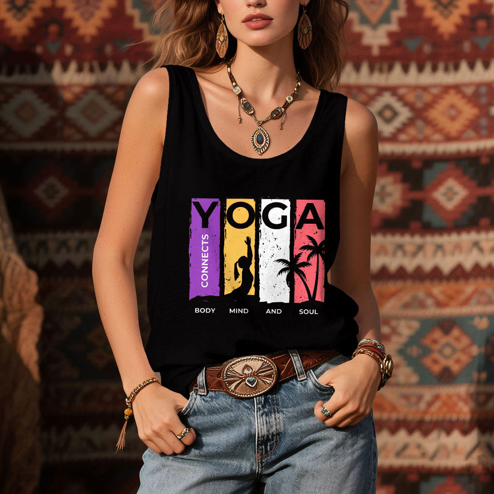 Débardeur graphique Olivenorma « YOGA CONNECTE LE CORPS, L'ESPRIT ET L'ÂME » pour femme - image 1