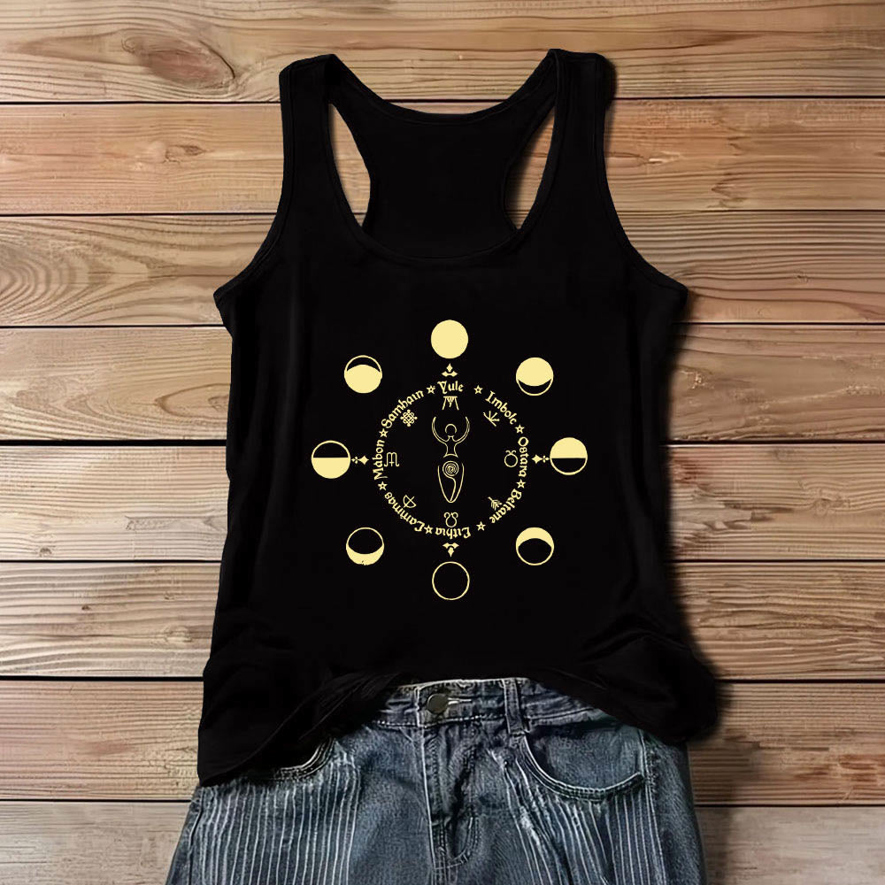 Débardeur Olivenorma Roue de l'année Déesse des phases lunaires Pouvoir féminin - Noir - 3XL - image 1