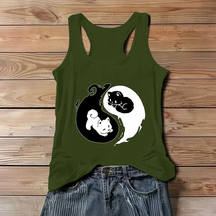 Débardeur noir et blanc Olivenorma avec motif Yin-Yang et philosophie du chat - Vert - 3XL - image 11