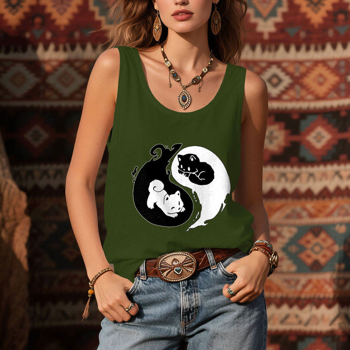 Débardeur noir et blanc Olivenorma avec motif Yin-Yang et philosophie du chat - image 12