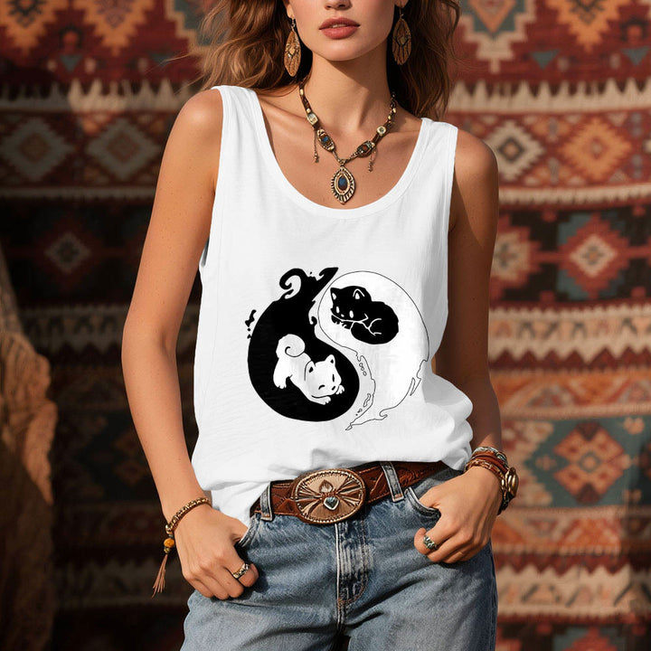 Débardeur noir et blanc Olivenorma avec motif Yin-Yang et philosophie du chat - image 6