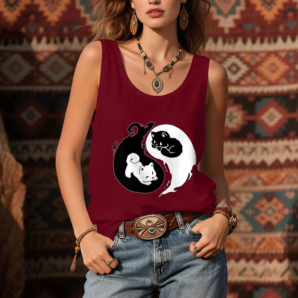 Débardeur noir et blanc Olivenorma avec motif Yin-Yang et philosophie du chat - image 10