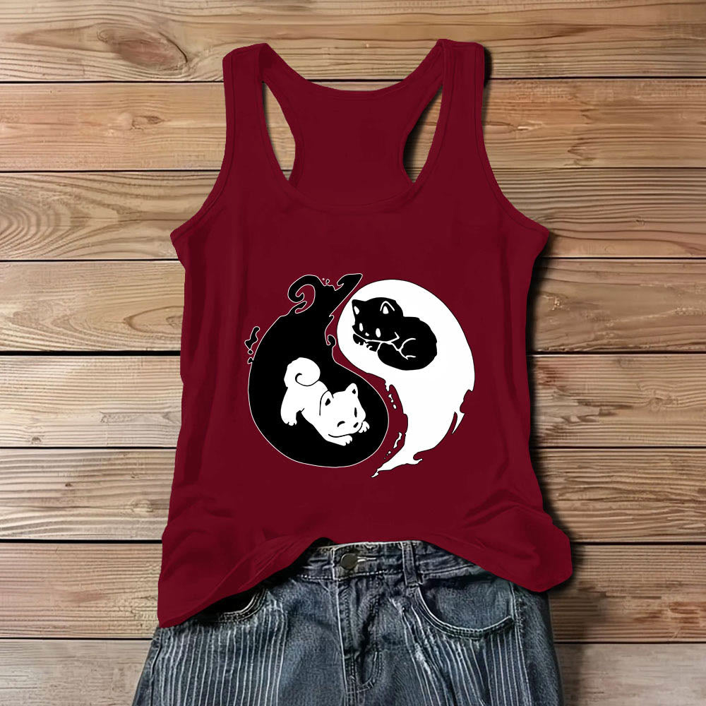 Débardeur noir et blanc Olivenorma avec motif Yin-Yang et philosophie du chat - Rouge - 3XL - image 9