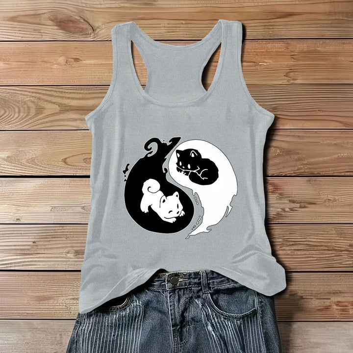 Débardeur noir et blanc Olivenorma avec motif Yin-Yang et philosophie du chat - Gris - 3XL - image 1
