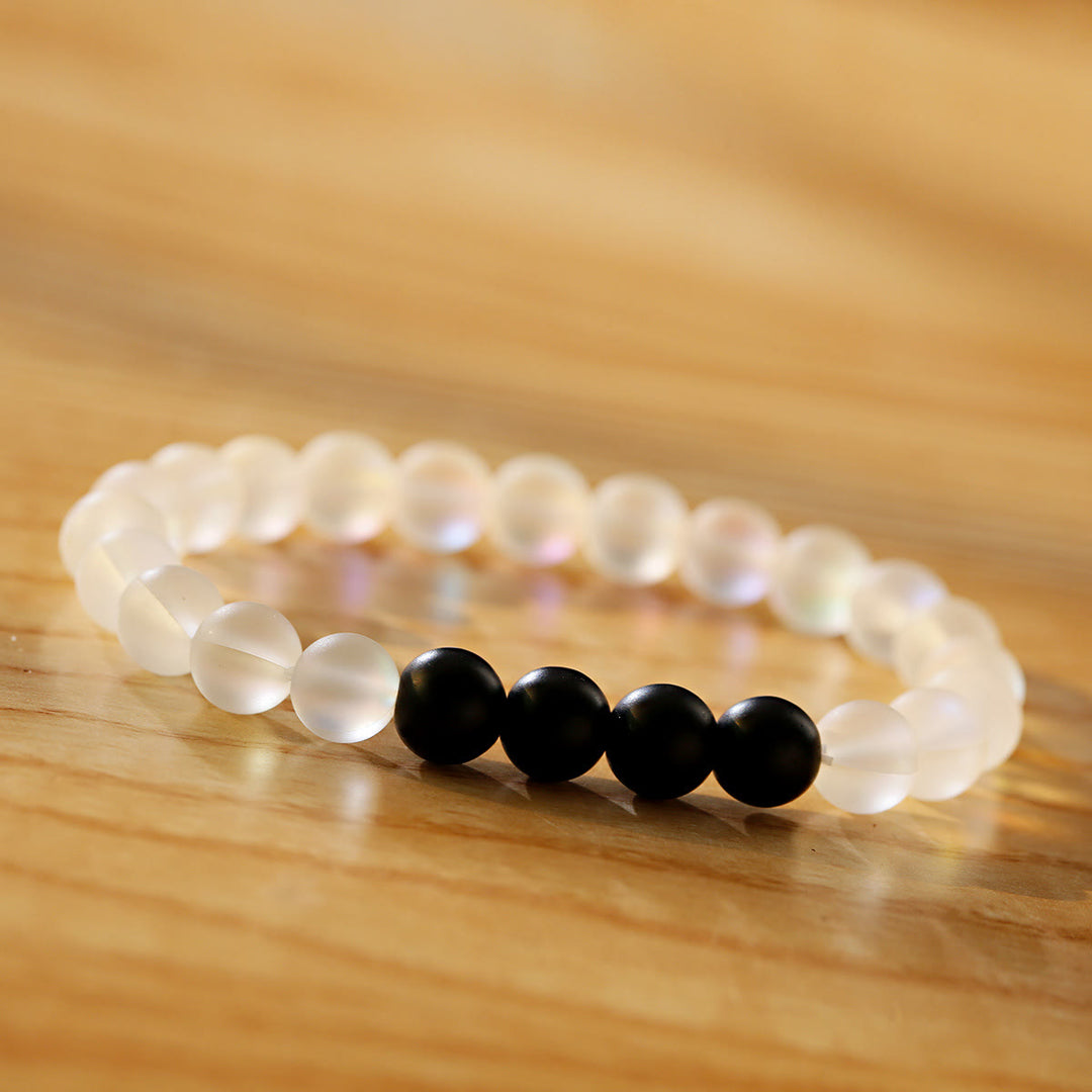 Bracelet extensible Olivenorma en pierre de lune et onyx noir Besties - 4 perles d'onyx noir + pierre de lune - image 5