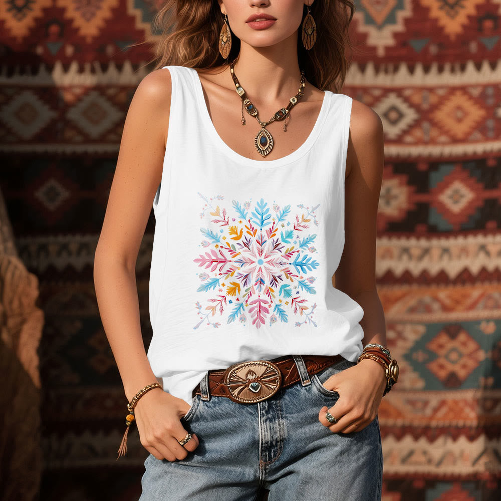 T-shirts d'été à fleurs mandalas colorées Olivenorma pour femmes, débardeur spirituel - image 2