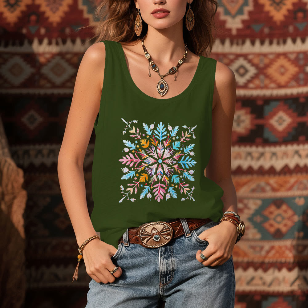T-shirts d'été à fleurs mandalas colorées Olivenorma pour femmes, débardeur spirituel - image 12