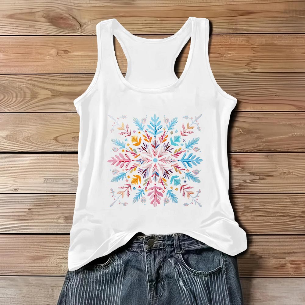 T-shirts d'été à fleurs mandalas colorées Olivenorma pour femmes, débardeur spirituel - Blanc - 3XL - image 1