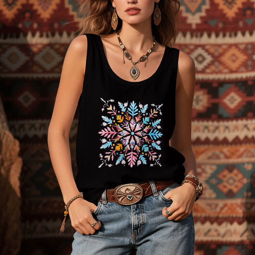 T-shirts d'été à fleurs mandalas colorées Olivenorma pour femmes, débardeur spirituel - image 6