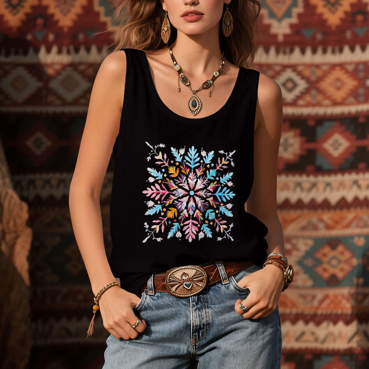 T-shirts d'été à fleurs mandalas colorées Olivenorma pour femmes, débardeur spirituel - image 6