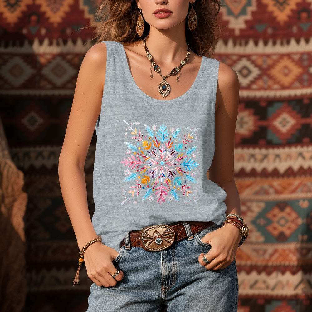 T-shirts d'été à fleurs mandalas colorées Olivenorma pour femmes, débardeur spirituel - image 7