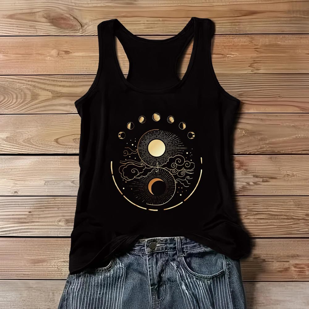 Débardeur bohème sans manches avec phases de lune mystiques Olivenorma Lune et Soleil - Noir - 3XL - image 1