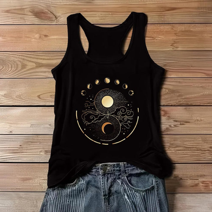 Débardeur bohème sans manches avec phases de lune mystiques Olivenorma Lune et Soleil - Noir - 3XL - image 1