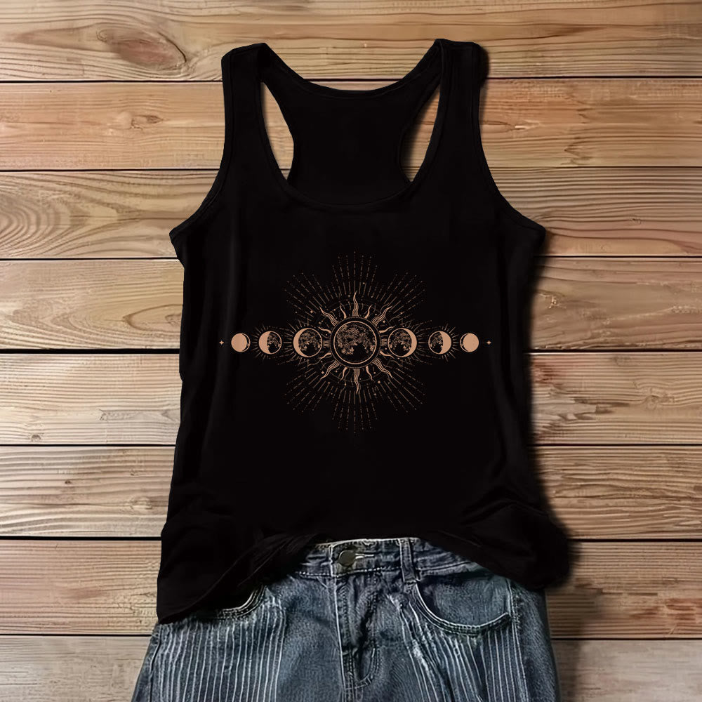 Débardeur sans manches à col ras du cou et motif phases de lune mystiques célestes Olivenorma pour femme - Noir - 3XL - image 4