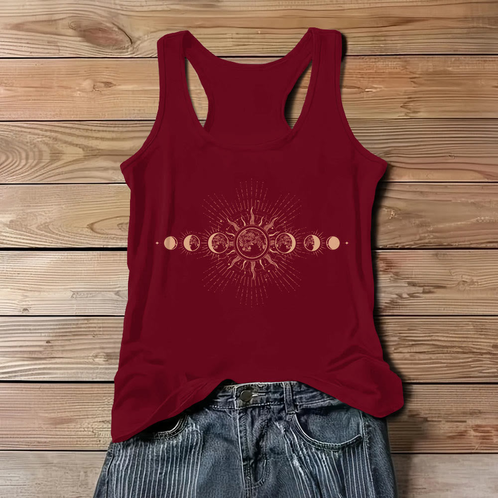 Débardeur sans manches à col ras du cou et motif phases de lune mystiques célestes Olivenorma pour femme - Rouge - 3XL - image 9