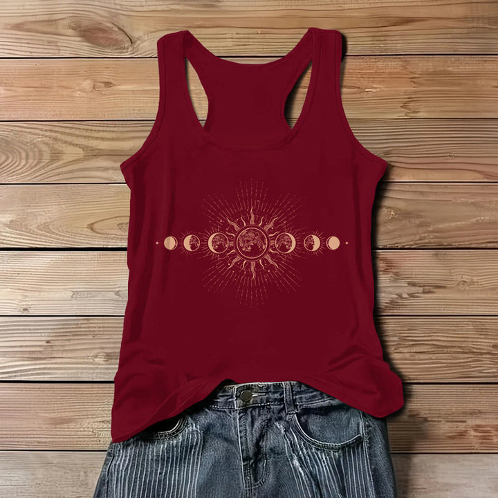 Débardeur sans manches à col ras du cou et motif phases de lune mystiques célestes Olivenorma pour femme - Rouge - 3XL - image 9