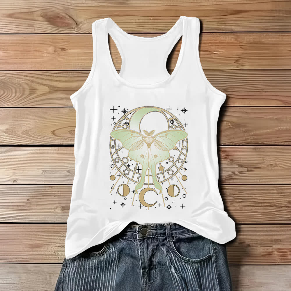 Débardeur Boho Olivenorma à motif de papillon de nuit et phases de lune célestes - Blanc - 3XL - image 1
