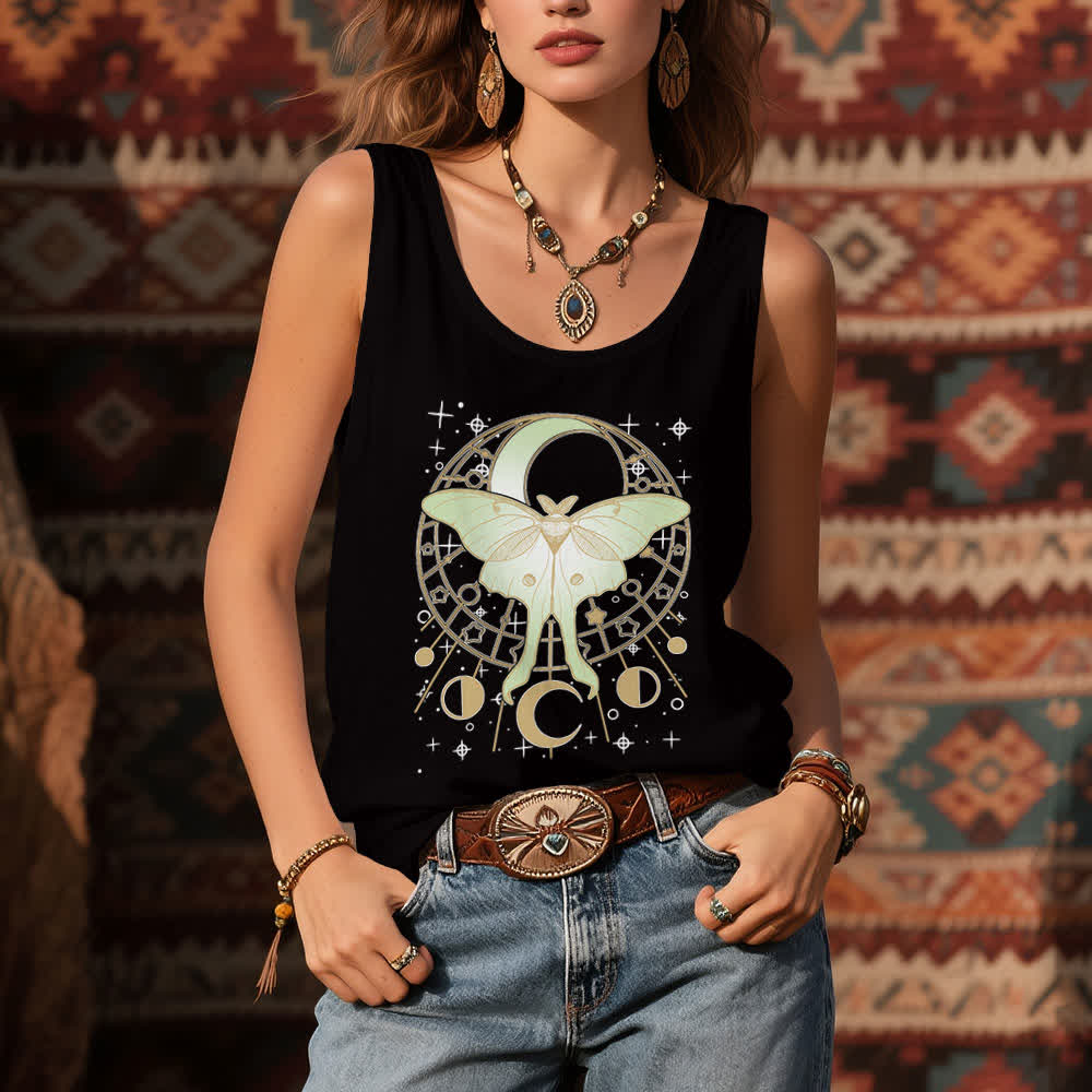 Débardeur Boho Olivenorma à motif de papillon de nuit et phases de lune célestes - image 3
