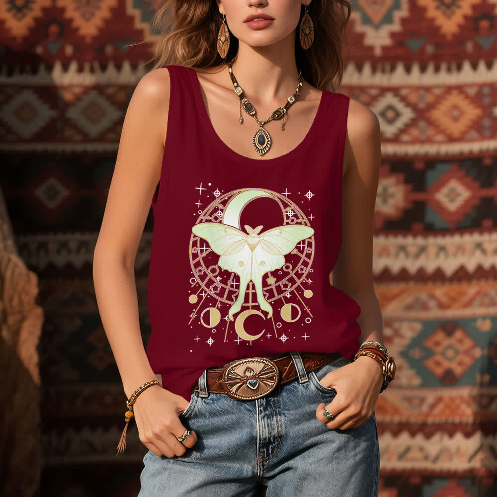 Débardeur Boho Olivenorma à motif de papillon de nuit et phases de lune célestes - image 7