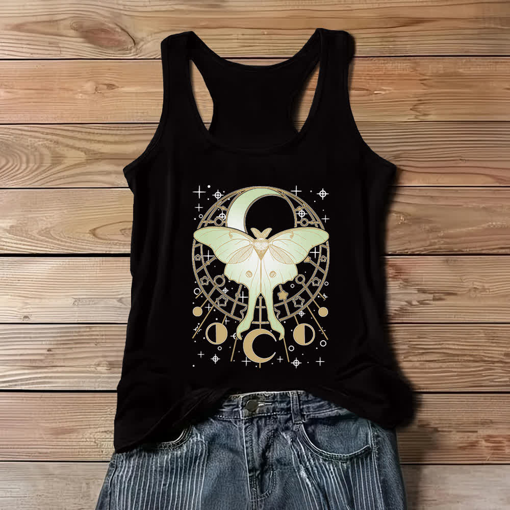 Débardeur Boho Olivenorma à motif de papillon de nuit et phases de lune célestes - Noir - 3XL - image 2
