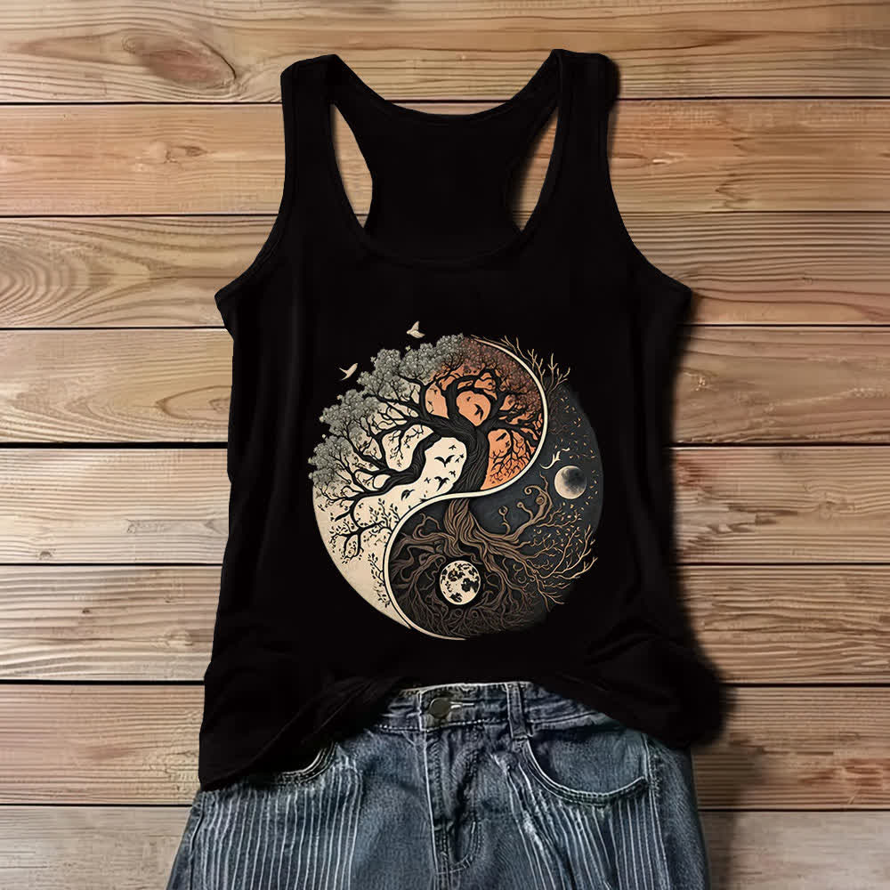 Débardeur sans manches imprimé arbre Yin Yang Olivenorma - Noir - 3XL - image 1