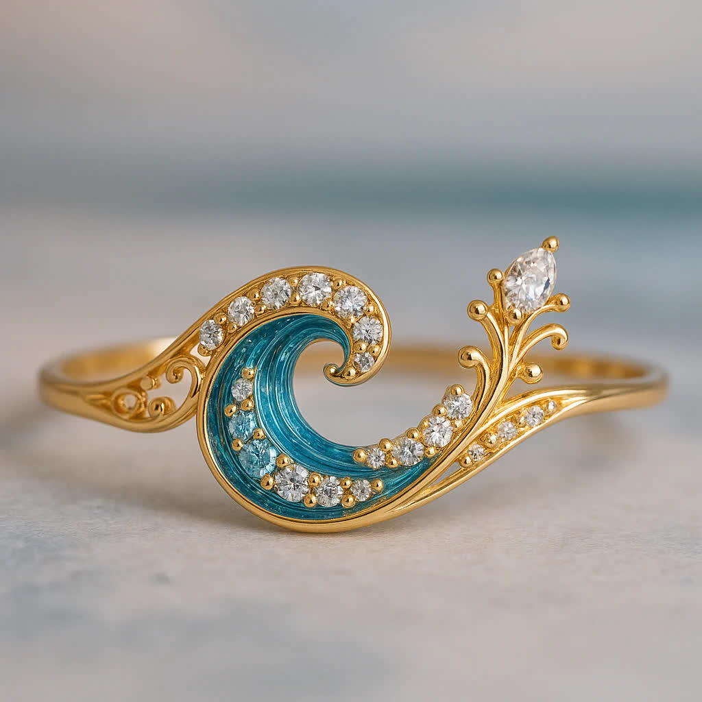 Olivenorma Elysian Tides – Boucles d'oreilles, collier et bague The Ocean Secret Wave - Anneau de petite vague - États-Unis 10 - image 1