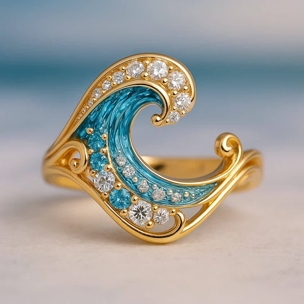 Olivenorma Elysian Tides – Boucles d'oreilles, collier et bague The Ocean Secret Wave - Grand anneau de vagues - États-Unis 10 - image 3