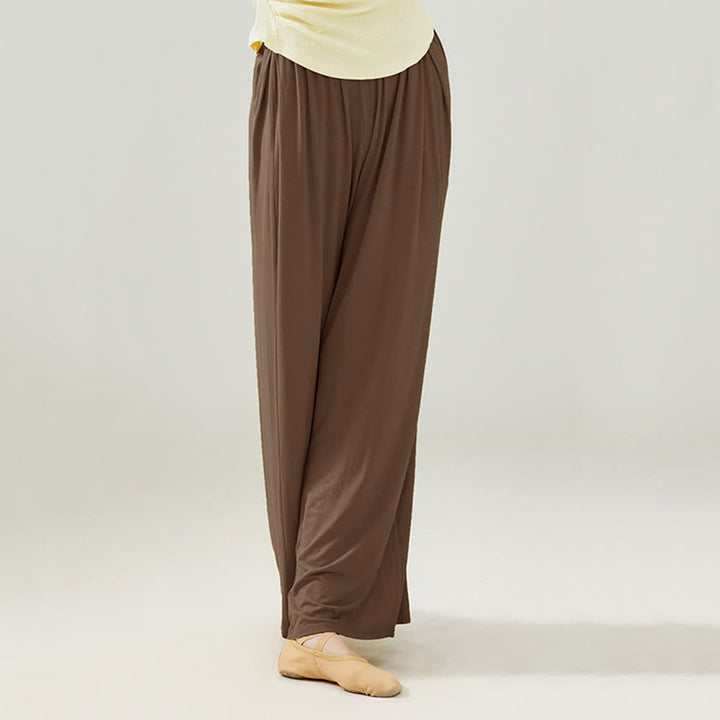 Pantalon droit drapé confortable en modal Olivenorma pour le yoga et la danse - Brun - 2XL - image 23