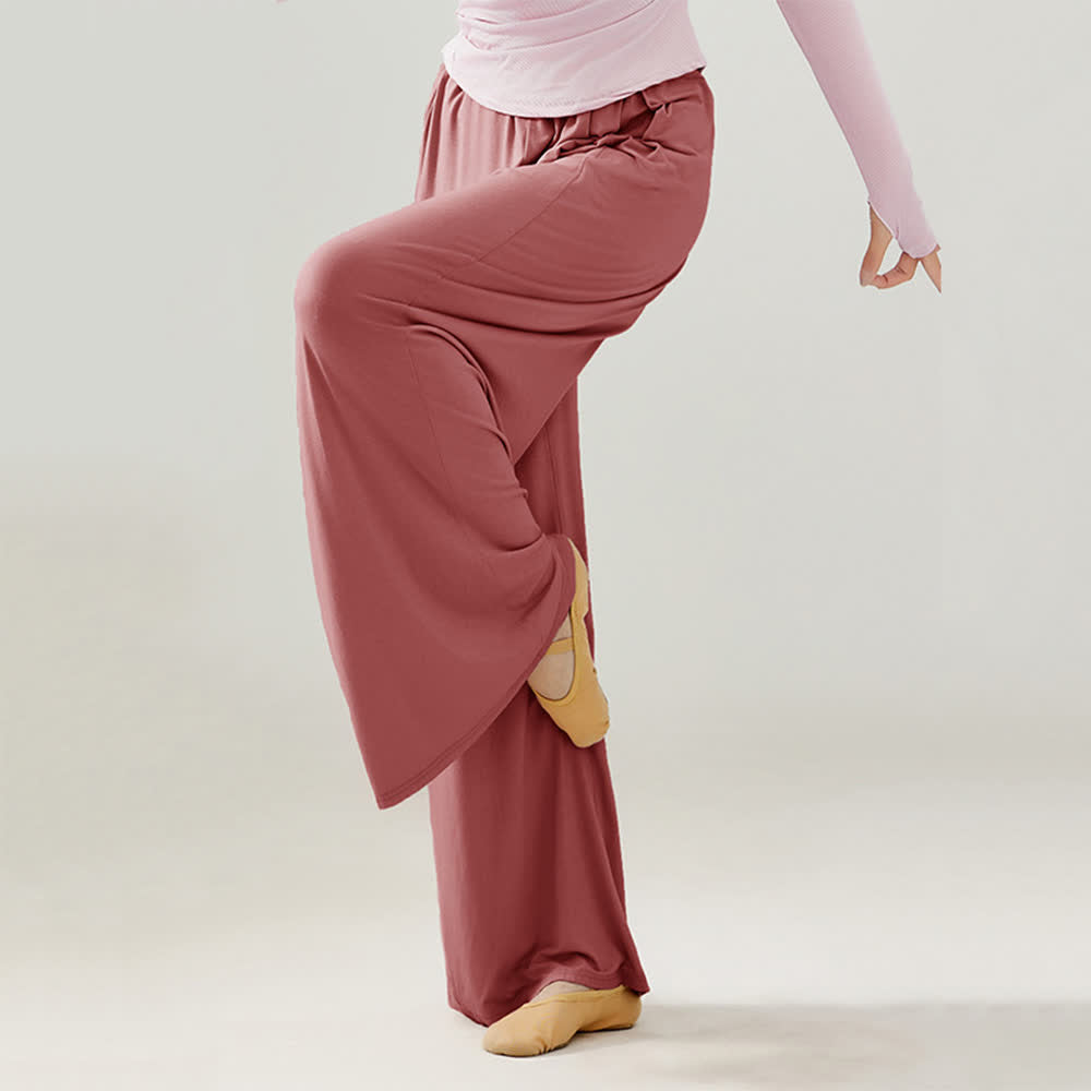 Pantalon droit drapé confortable en modal Olivenorma pour le yoga et la danse - Rose Rouge - 2XL - image 15