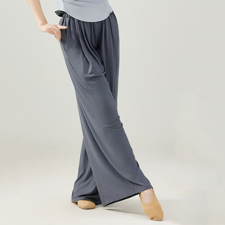 Pantalon droit drapé confortable en modal Olivenorma pour le yoga et la danse - Gris - 2XL - image 25