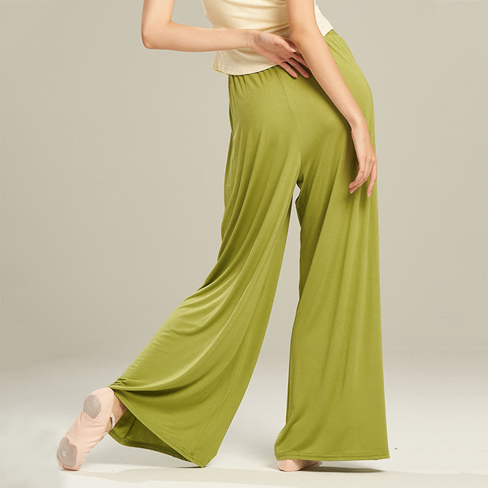 Pantalon droit drapé confortable en modal Olivenorma pour le yoga et la danse - Vert avocat - 2XL - image 0