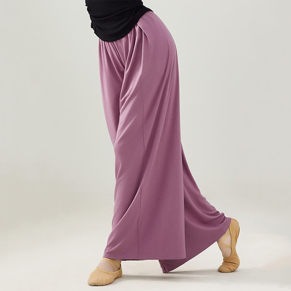 Pantalon droit drapé confortable en modal Olivenorma pour le yoga et la danse - Violet foncé - 2XL - image 16