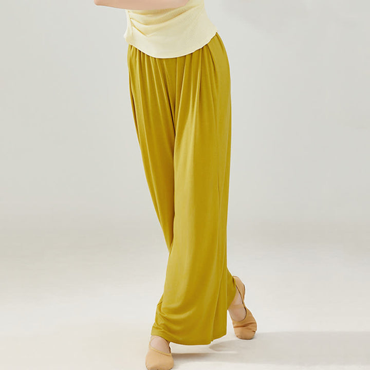 Pantalon droit drapé confortable en modal Olivenorma pour le yoga et la danse - Jaune - 2XL - image 8