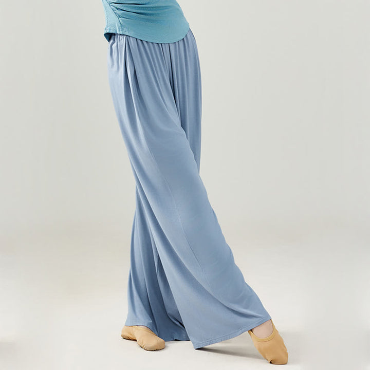 Pantalon droit drapé confortable en modal Olivenorma pour le yoga et la danse - Bleu - 2XL - image 7
