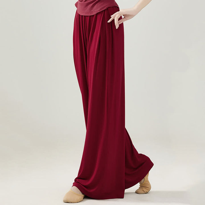 Pantalon droit drapé confortable en modal Olivenorma pour le yoga et la danse - Rouge - 2XL - image 17