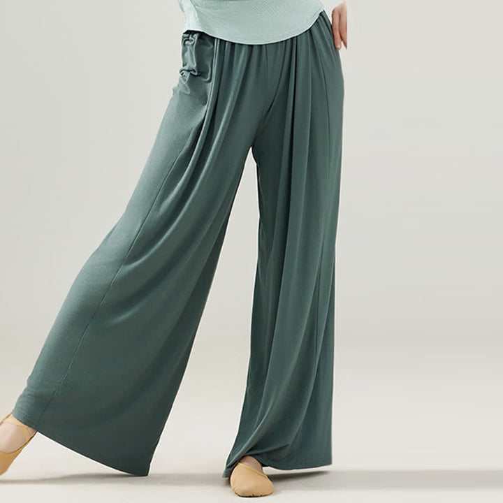 Pantalon droit drapé confortable en modal Olivenorma pour le yoga et la danse - Gris-Vert - 2XL - image 25