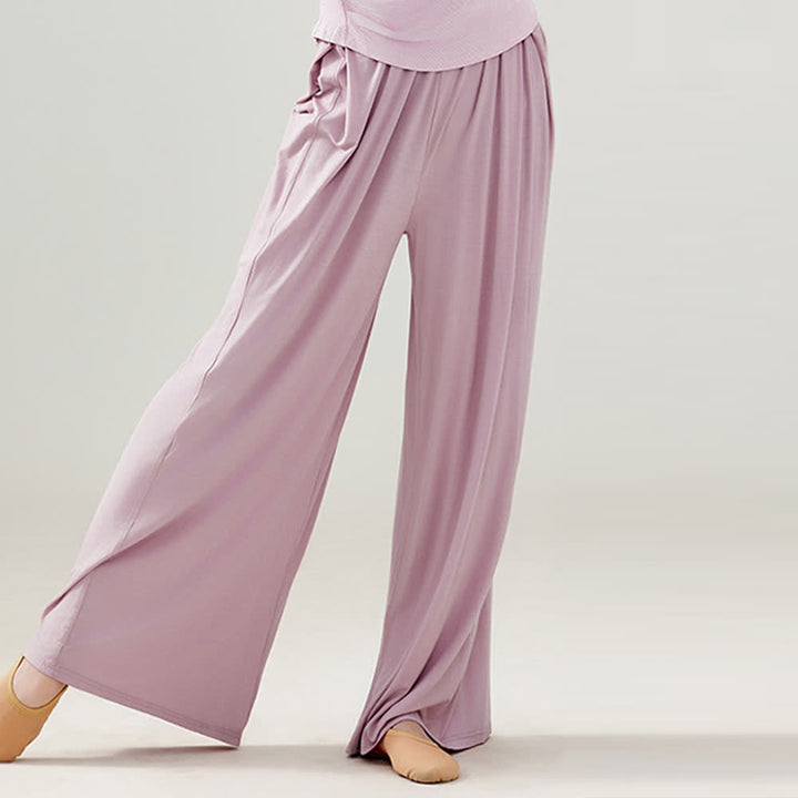 Pantalon droit drapé confortable en modal Olivenorma pour le yoga et la danse - Violet clair - 2XL - image 16