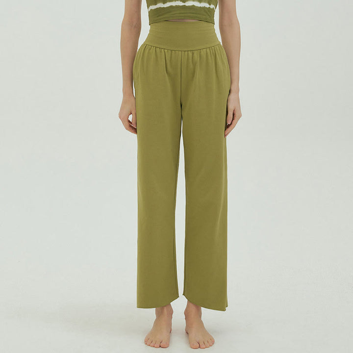Pantalon de survêtement ample taille haute Olivenormafor, pantalon de yoga à jambes larges - JauneVert - L - image 34