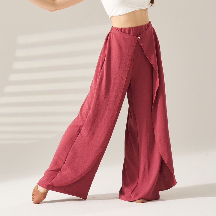 Pantalon de yoga élastique fluide en polyester Olivenorma - Rouge - XL - image 0