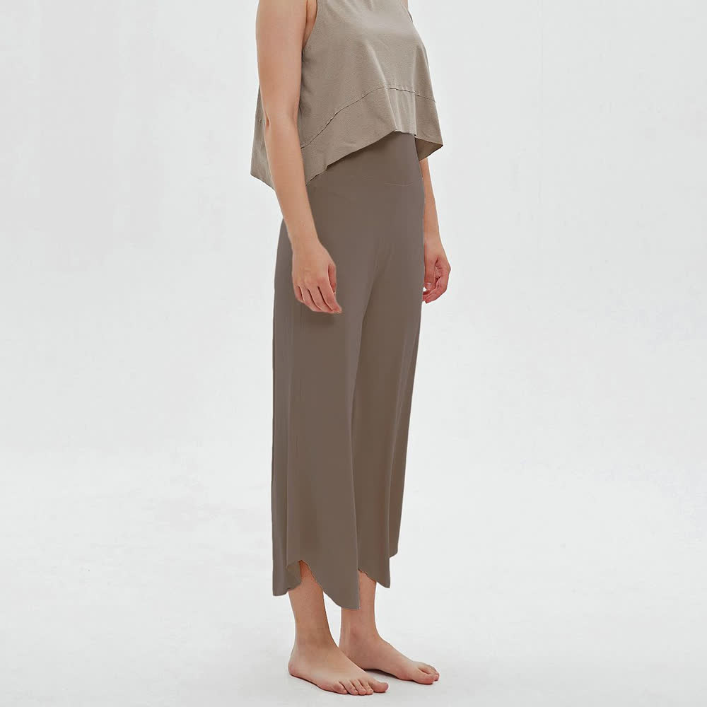 Pantalon de yoga ample et évasé taille haute couleur unie Olivenorma - Brun - L - image 9
