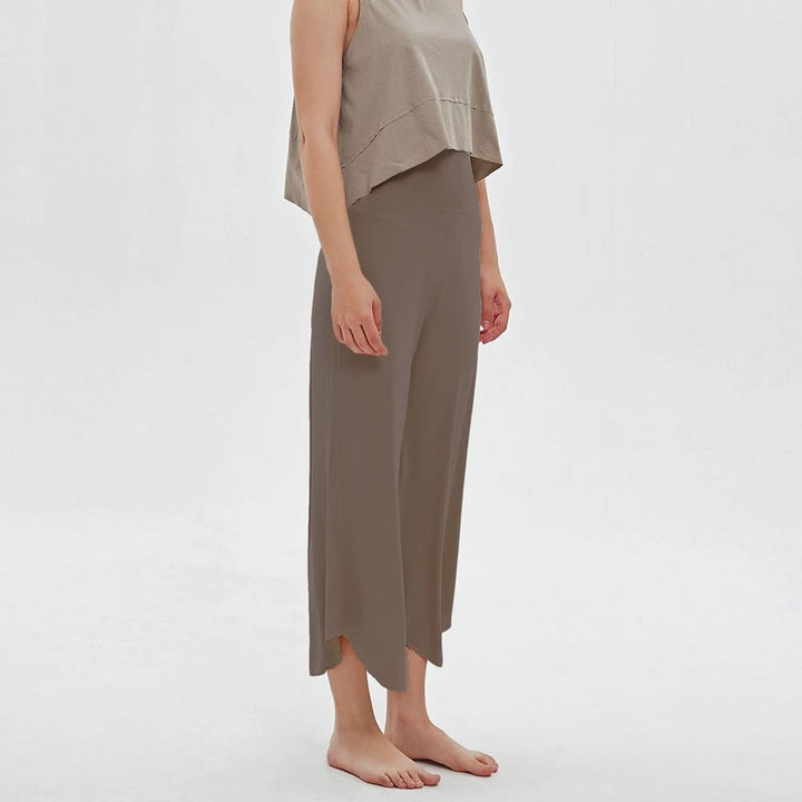 Pantalon de yoga ample et évasé taille haute couleur unie Olivenorma - Brun - L - image 9