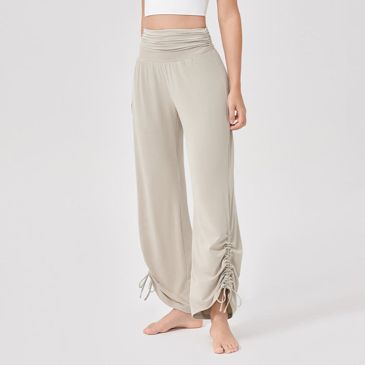 Pantalon de yoga ample taille haute en viscose froncé Olivenorma - Blanc cassé - XL - image 0